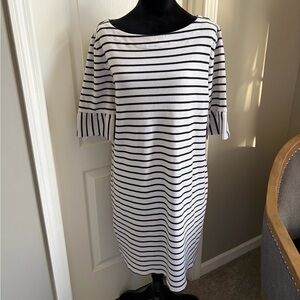 Talbots Black and White Striped Long Sleeve Dress